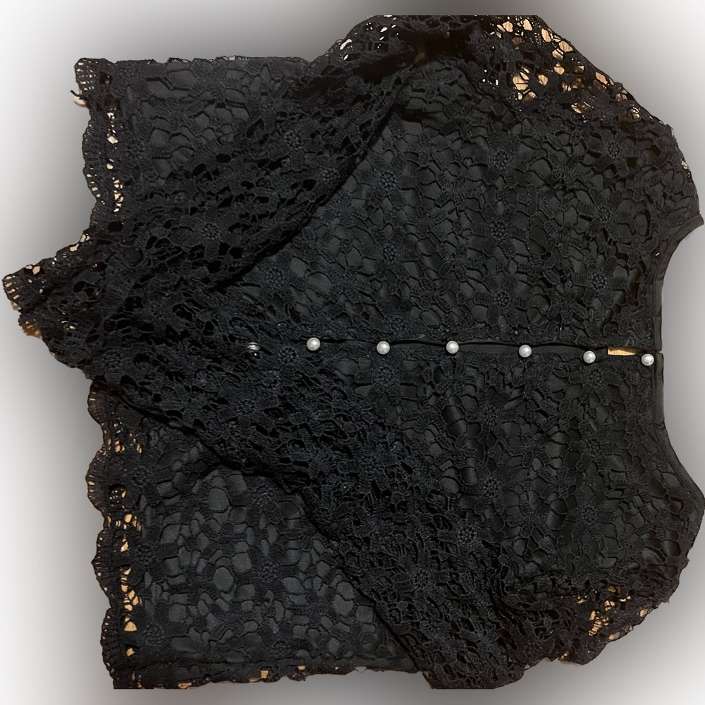 Vintage Black Blouse with Pearls